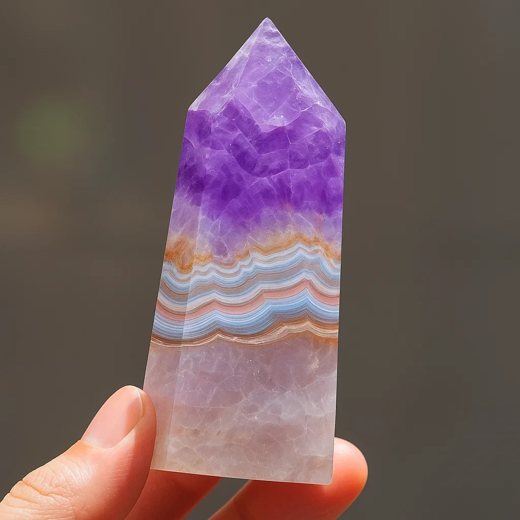 AA+ Grade Amethyst Lace Agate Tower Point – Healing Crystal for Meditation Gift