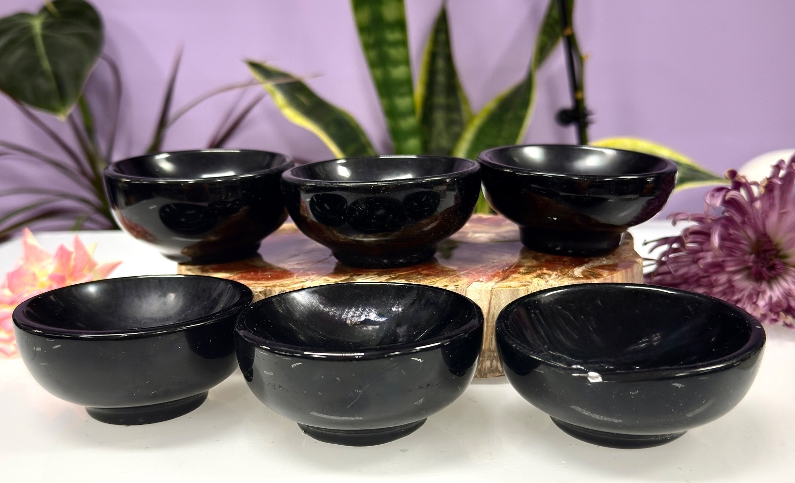 Wholesale Lot 6-8Pcs Natural Black Obsidian Mixed Bowls Crystal Healing