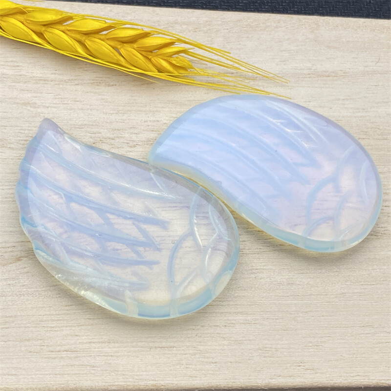 Top + A pair Opalite Quartz crystal skull Angel wings Carved point Healing gift