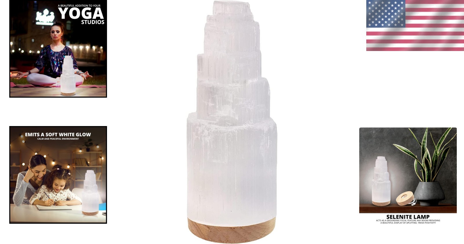 Selenite Crystal Lamp 25cm – Natural Moroccan Healing Stone | USB Powered Nig…
