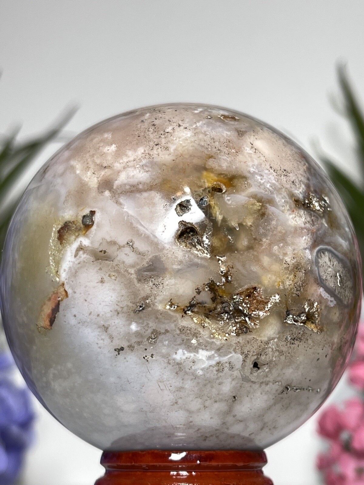 61mm FLOWER AGATE SPHERE – Mineral Cherry Blossom Pink Blue Chakra Witch Crystal