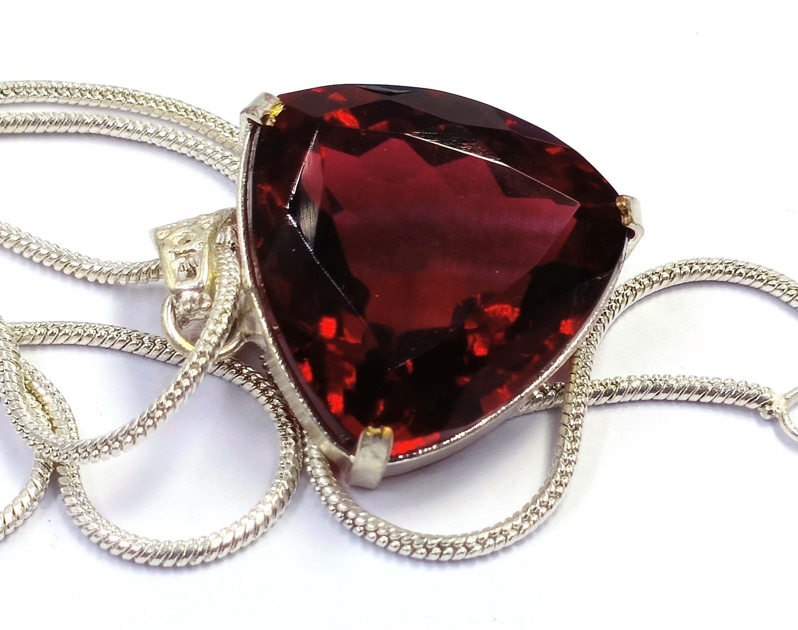 73.45 CT Natural Red Ruby Trillion Shape 925 Silver Pendant IGL Gemstone 6AHJ