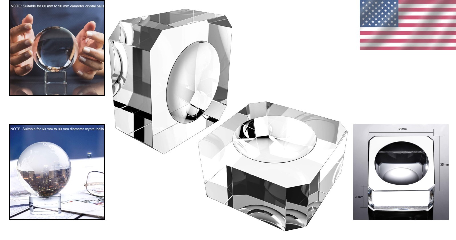 Elegant 2 Pack Crystal Ball Stand – Clear Glass Holder for 60mm-90mm Spheres