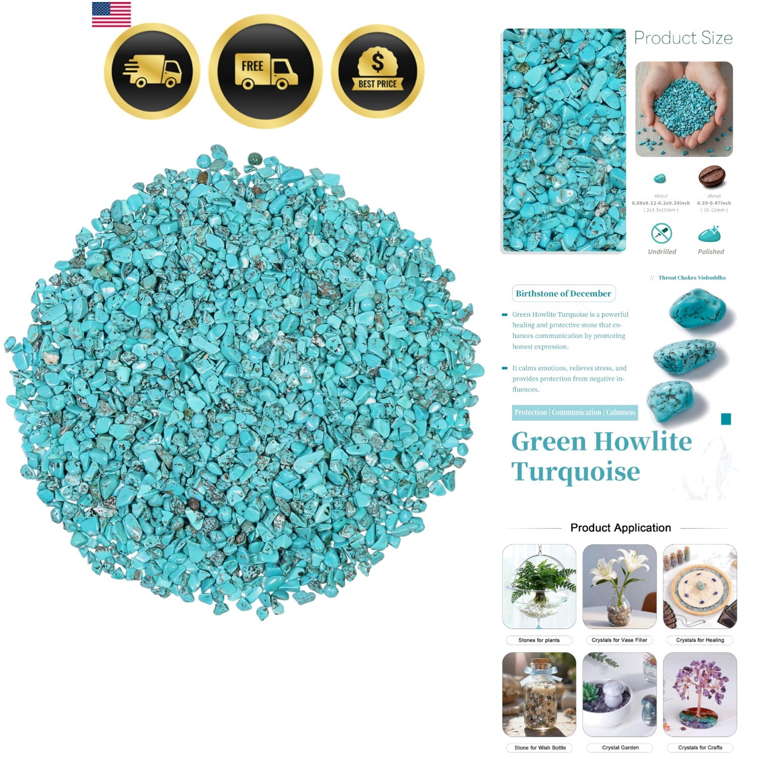 Howlite Turquoise Tumbled Chips Stone Crushed Pieces Irregular Shaped Stones …