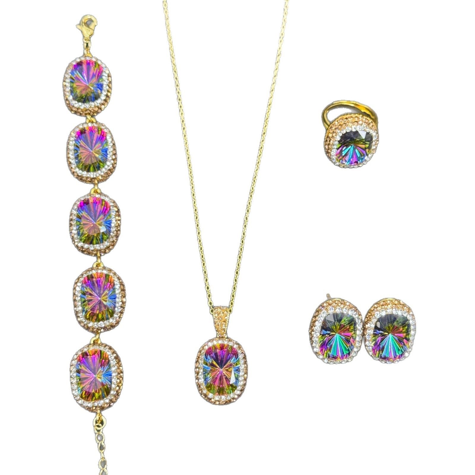 New crystal jewelry set design trendy jewelry necklace ring bracelet