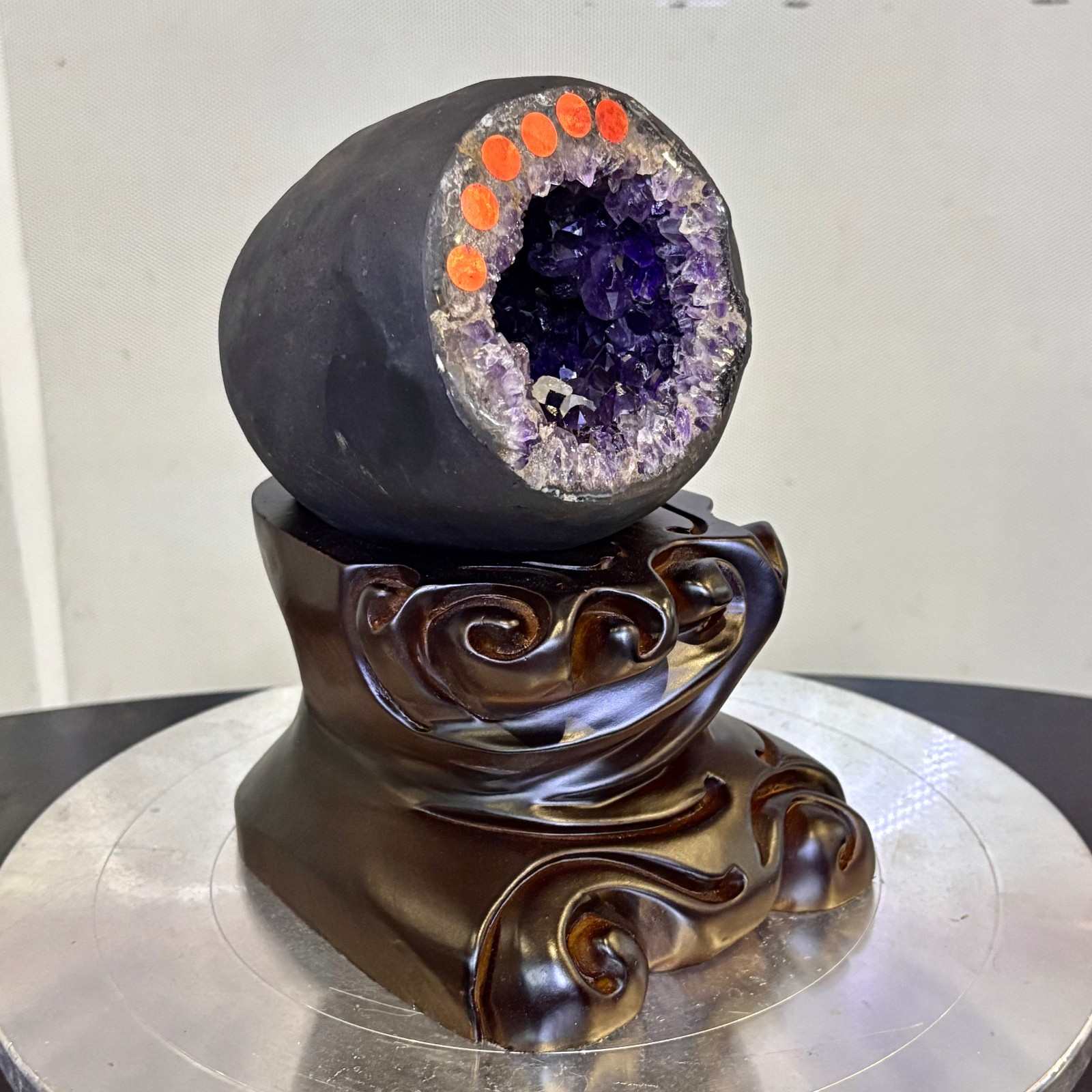 5LB Natural uruguay amethyst geode quartz money bag crystal +stand