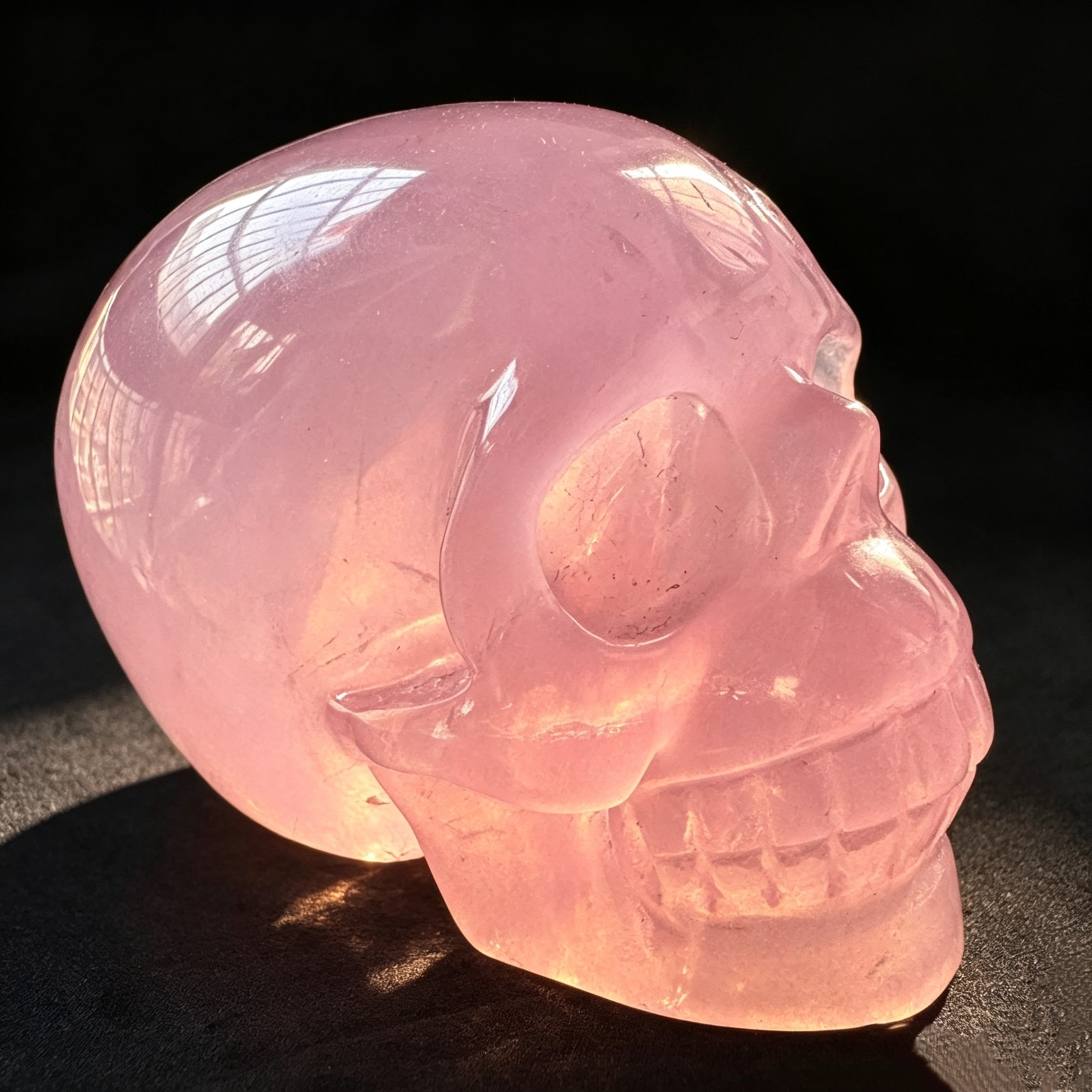 Hand Carved Pink Opal Skull Figurine – Natural Crystal Gothic Desk Sculpture