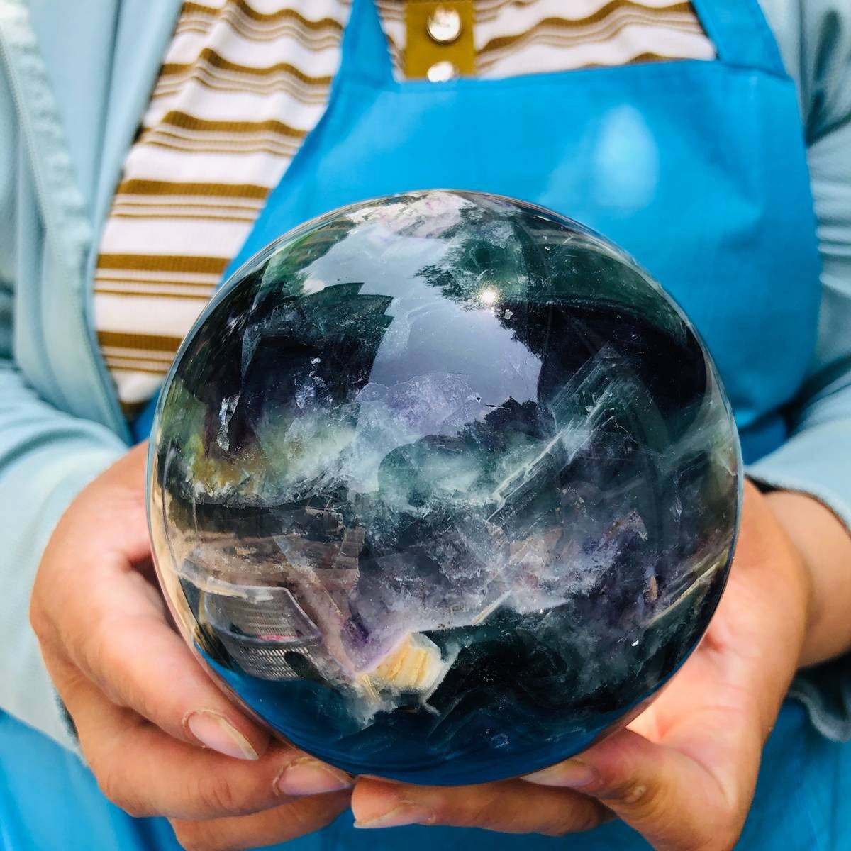 4.26LB Natural rainbow fluorite sphere quartz crystal polished ball healing