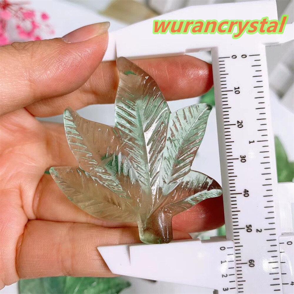 Natural fluorite Quartz Crystal maple leaf trees Carved Reiki Healing gift 1pc