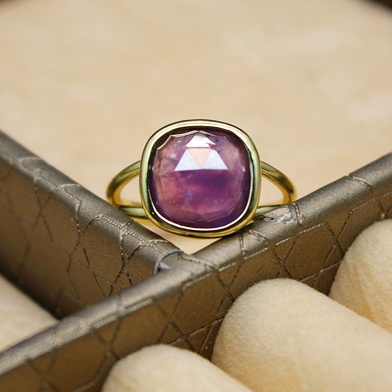 3-5PCS Natural crystal personalized retro natural stone square ring