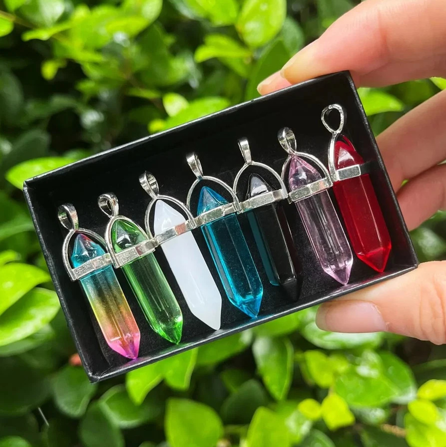 7pcs Hexagonal Chakra Crystal Set Bullet Shape Healing Beads for Jewelry – NEW