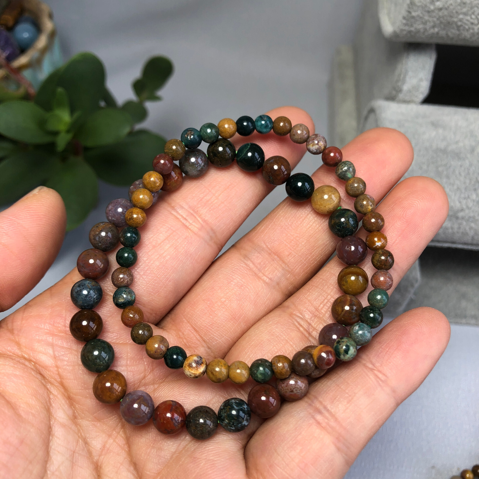 wholesale 4mm/6mm Natural ocean jasper Crystal beads bracelet 15g-16g A6031