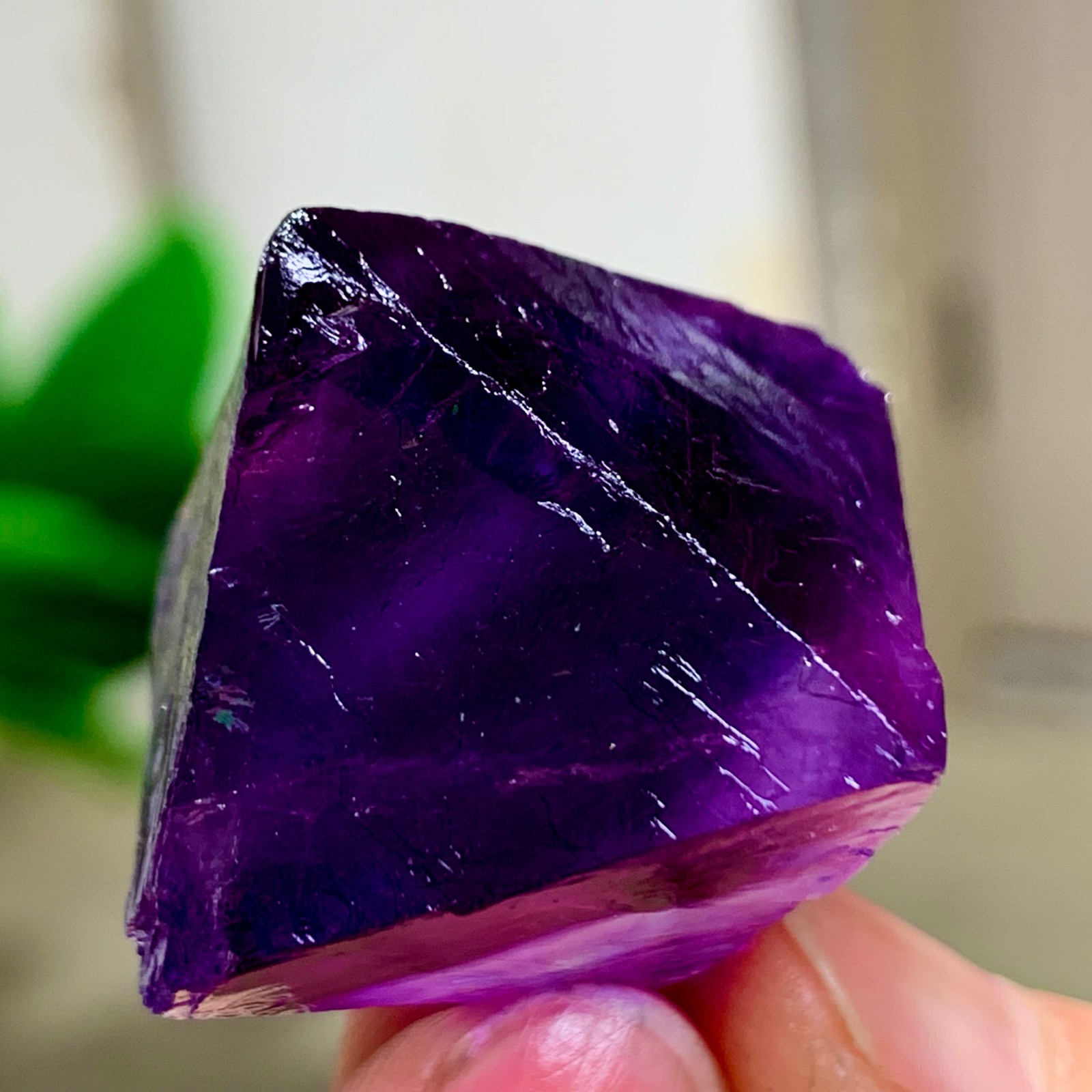 32G Natural purple fluorite octahedron quartz crystal healing