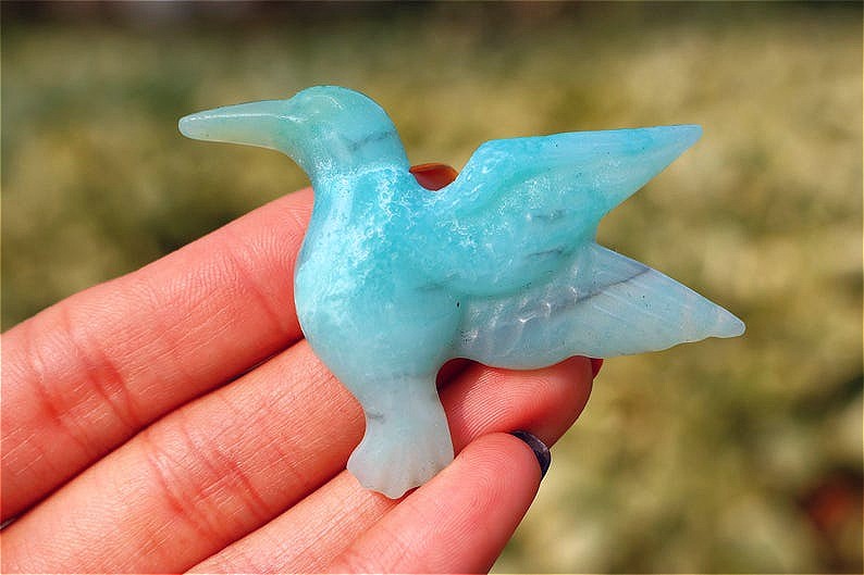 2″ Natural amazonite hummingbird Hand Carved Reiki Crystal Figurine Heal gift 1x