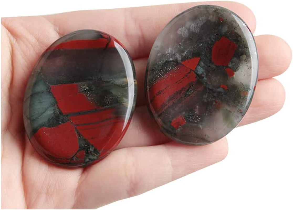 2Pcs Bloodstone Jasper Palm Stone Rock Crystal Healing Reiki Polished Worry