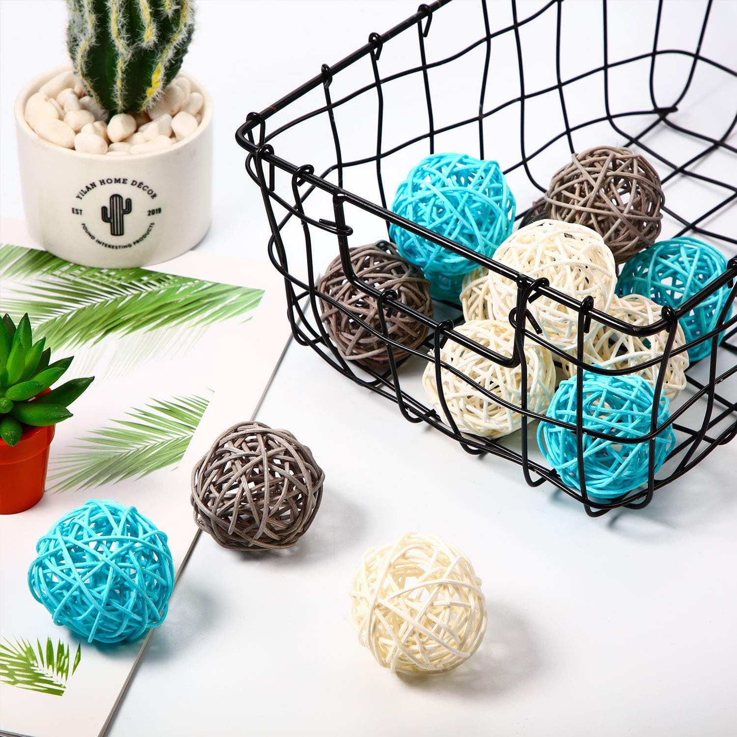 15 Pieces Wicker Rattan Balls Decorative Orbs Vase Fillers for Craft, Party, Wed