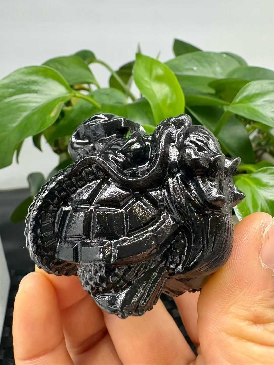 1pc Natural Obsidian crystal quartz Carved dragon turtle tortoise Reiki Decor