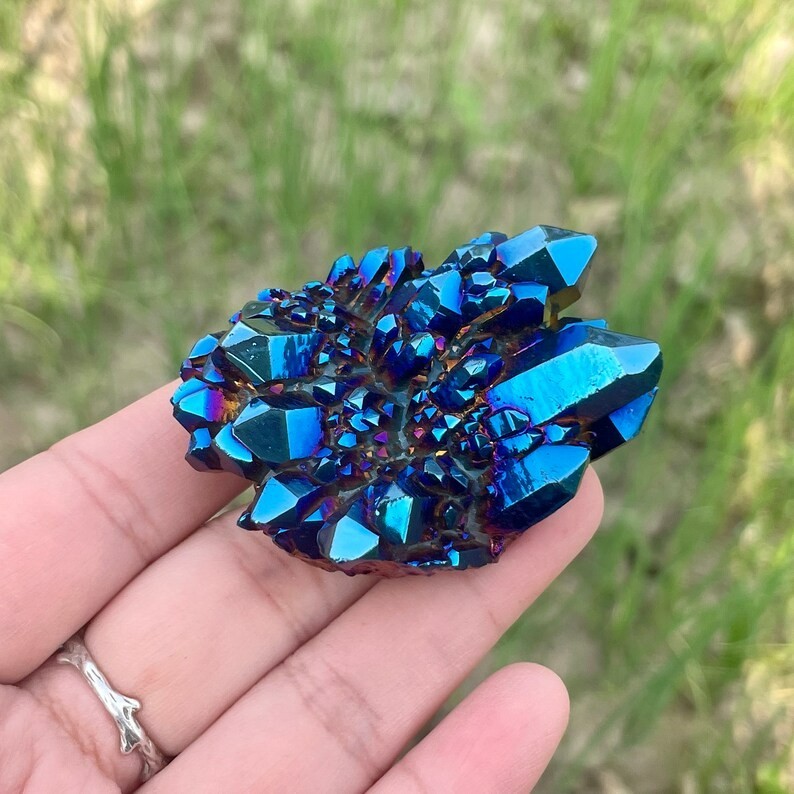 Rainbow Cluster Angel Aura Titanium Geode Quartz Crystal Healing Specimen Gift