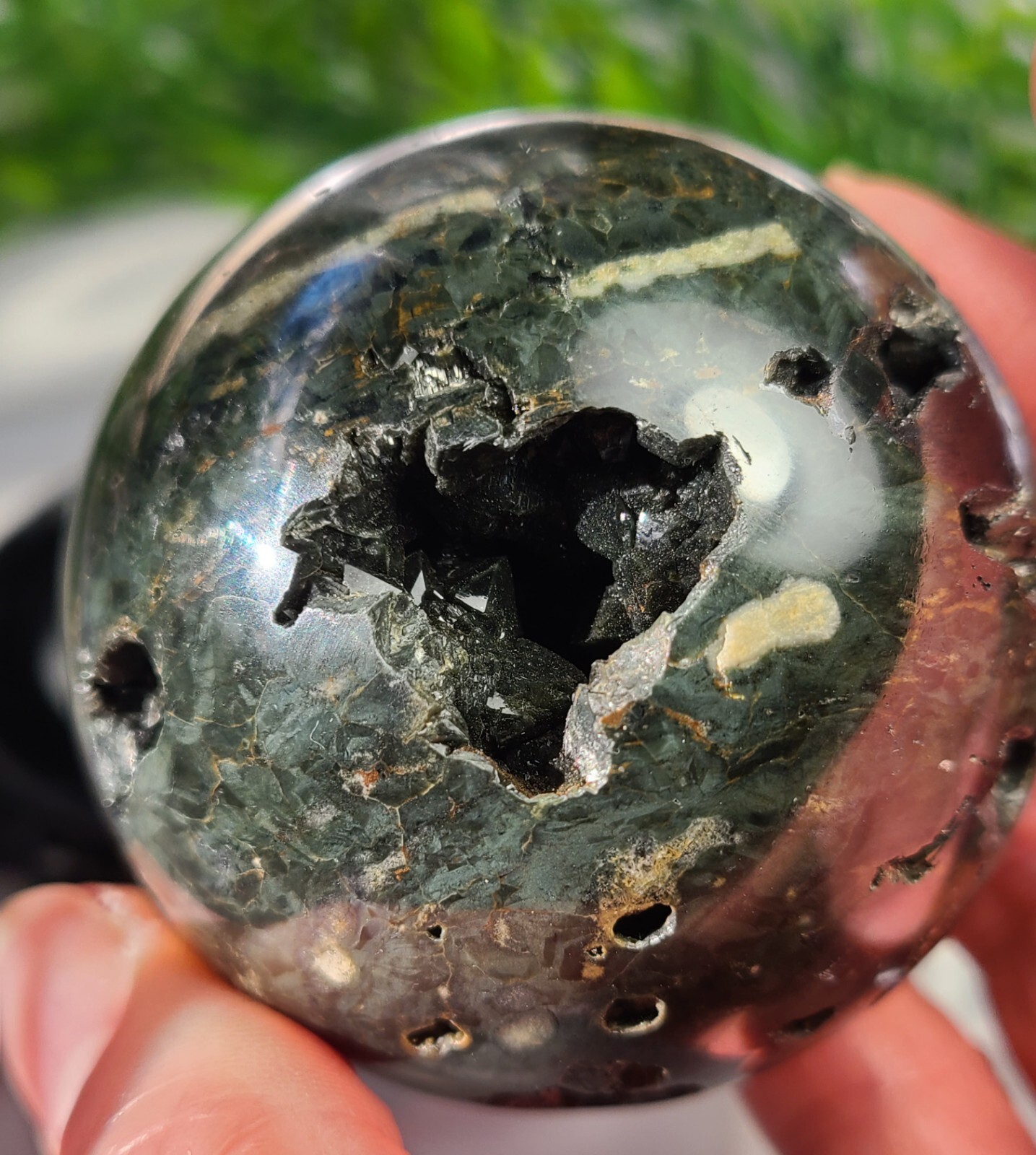 2.5″ 62mm 282g Druzy Geode Quartz Crystal in Ocean Jasper OJ Crystal Ball Sphere