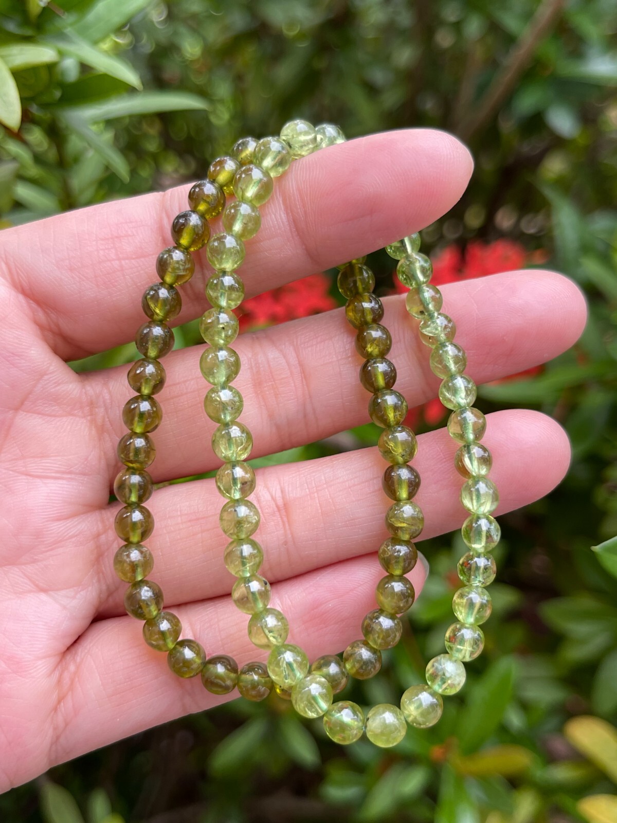 Grade A++ Peridot Crystal Bead Bracelet 4-6mm, Genuine Peridot Gemstone Bracelet