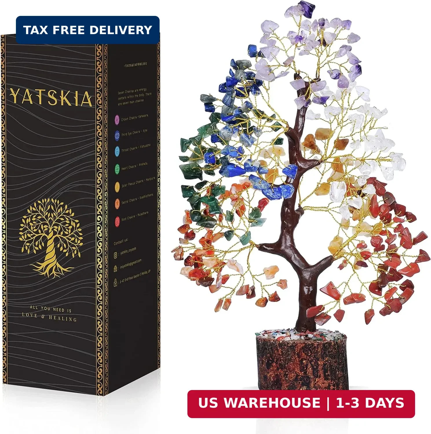 YATSKIA 7 Chakra Tree of Life – Crystals and Healing Stones | Birthday Gifts | C