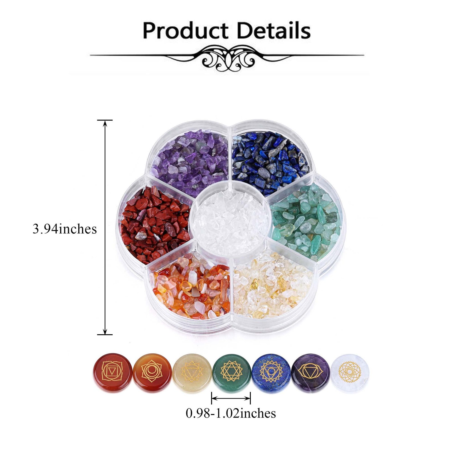 7 Chakra Crystals Stones Tumbled Chips Gemstones with Reiki Symbols Chakra St…