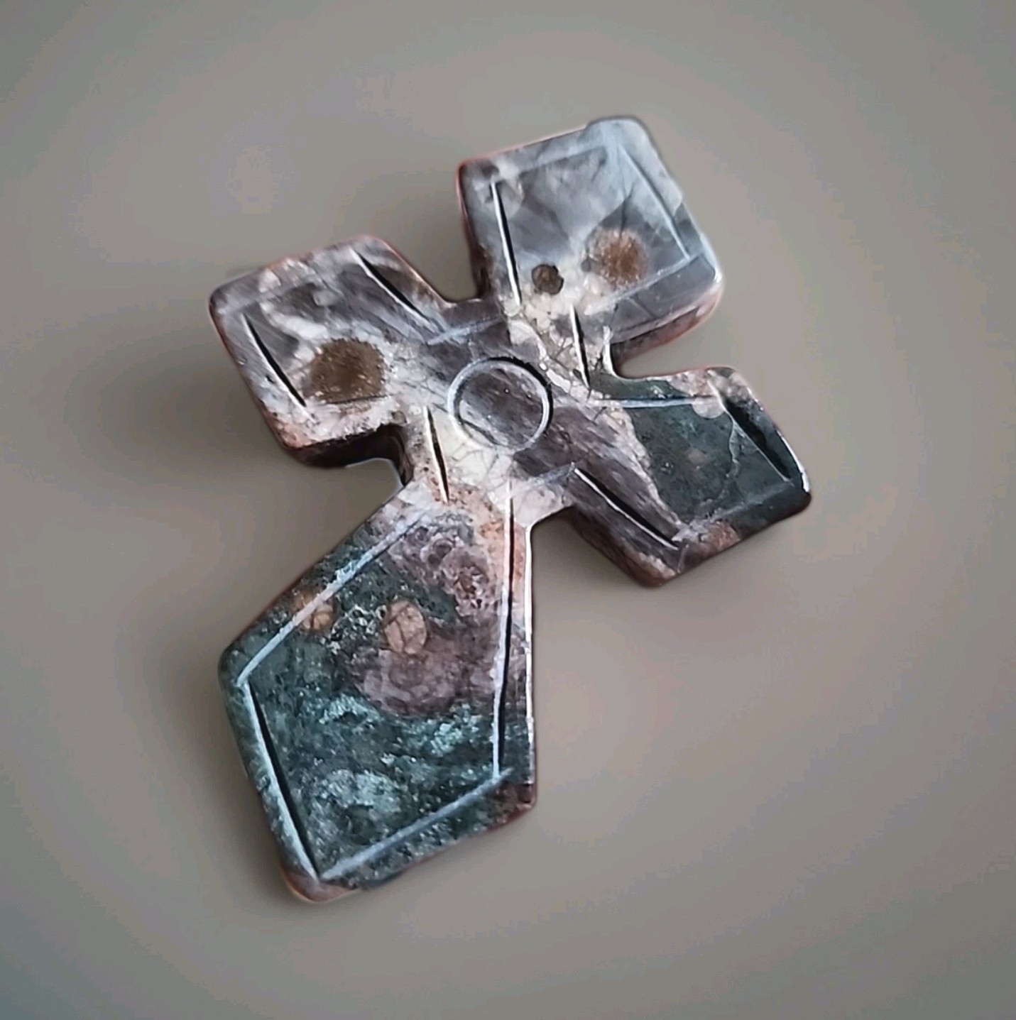 Polished Green Cherry Blossom Jasper Carved Cross – USA