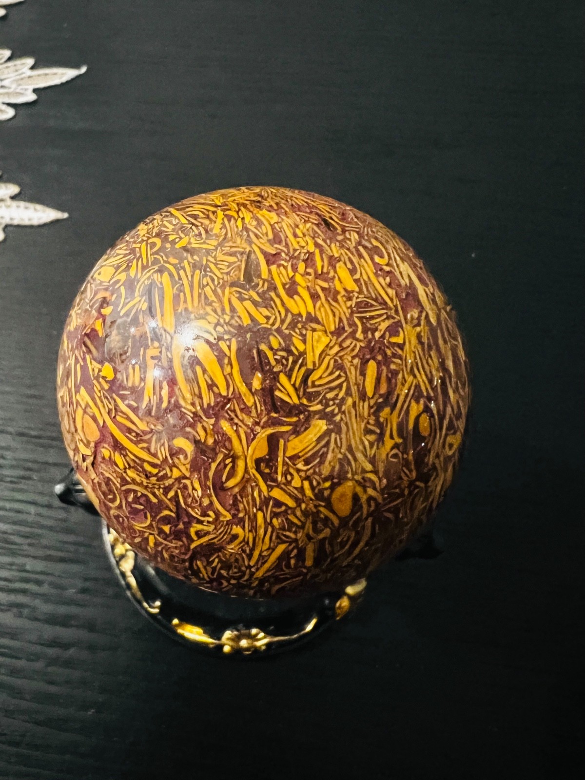 Rare Natural Calligraphy Crystal Sphere Yellow Mariam Jasper Stone 5.5 cm 228g