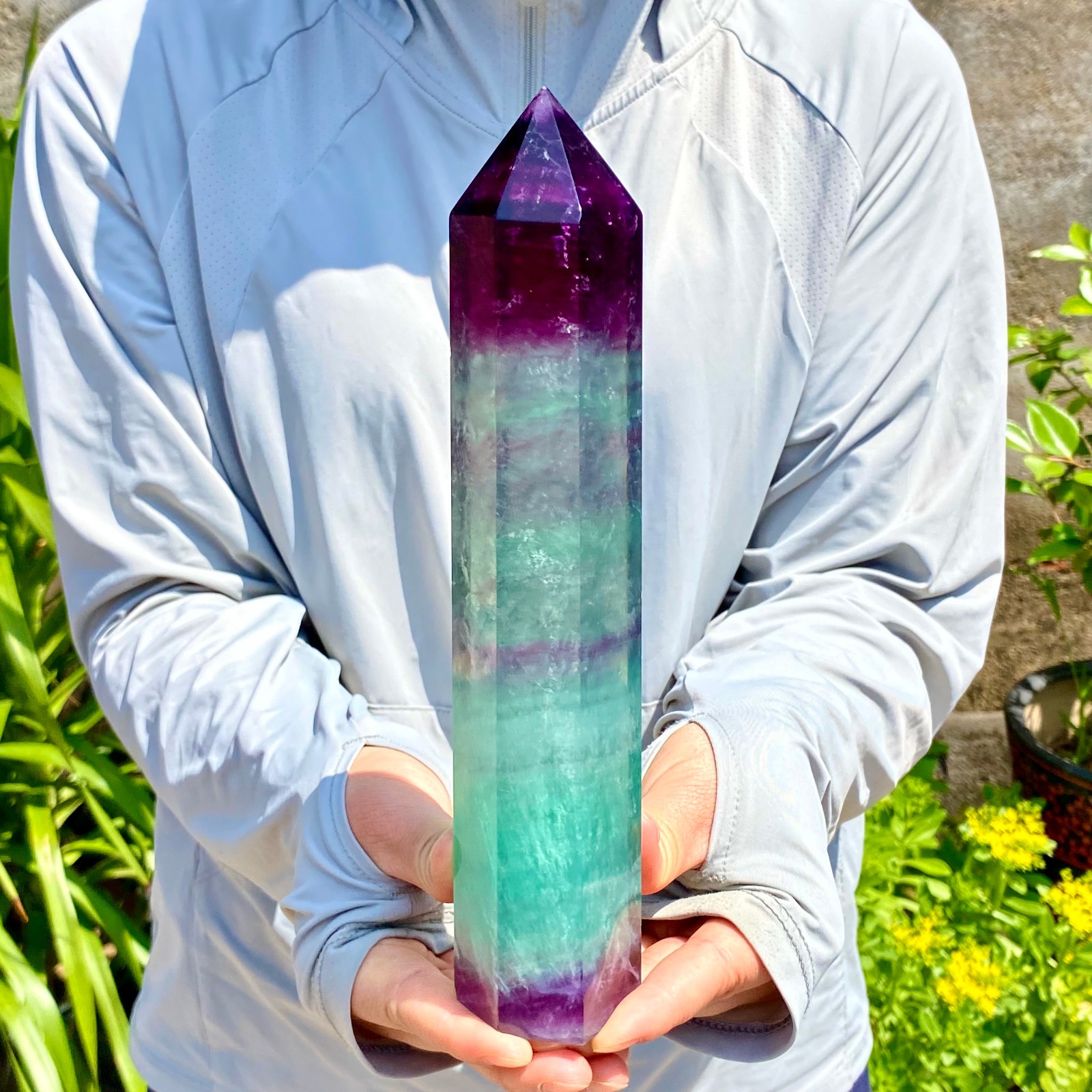 2.22LB Natural Fluorite Crystal Column Magic Wand Obelisk Point Earth Healing
