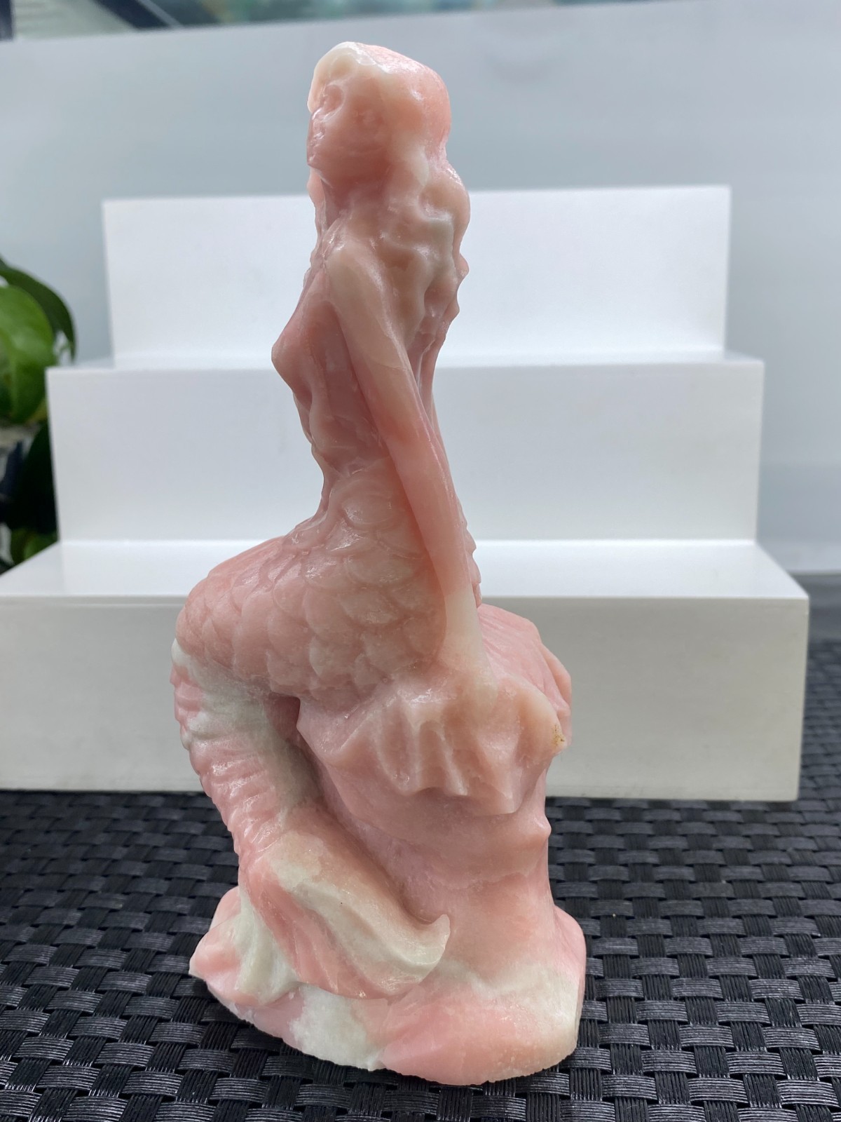 6.2” Natural Pink Opal mermaid skull Carved Quartz Crystal reiki healing gift