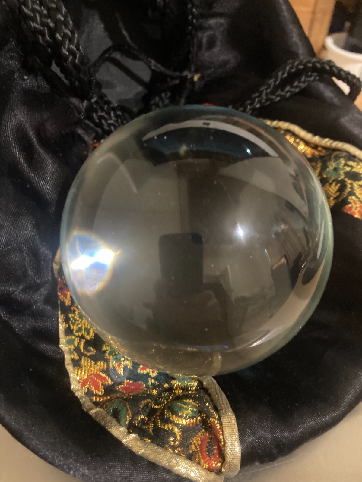 RARE LEAD HEAVY CRYSTAL BALL BRASS 3 INCH UNICORN STAND STRING PENDULUMS BAG