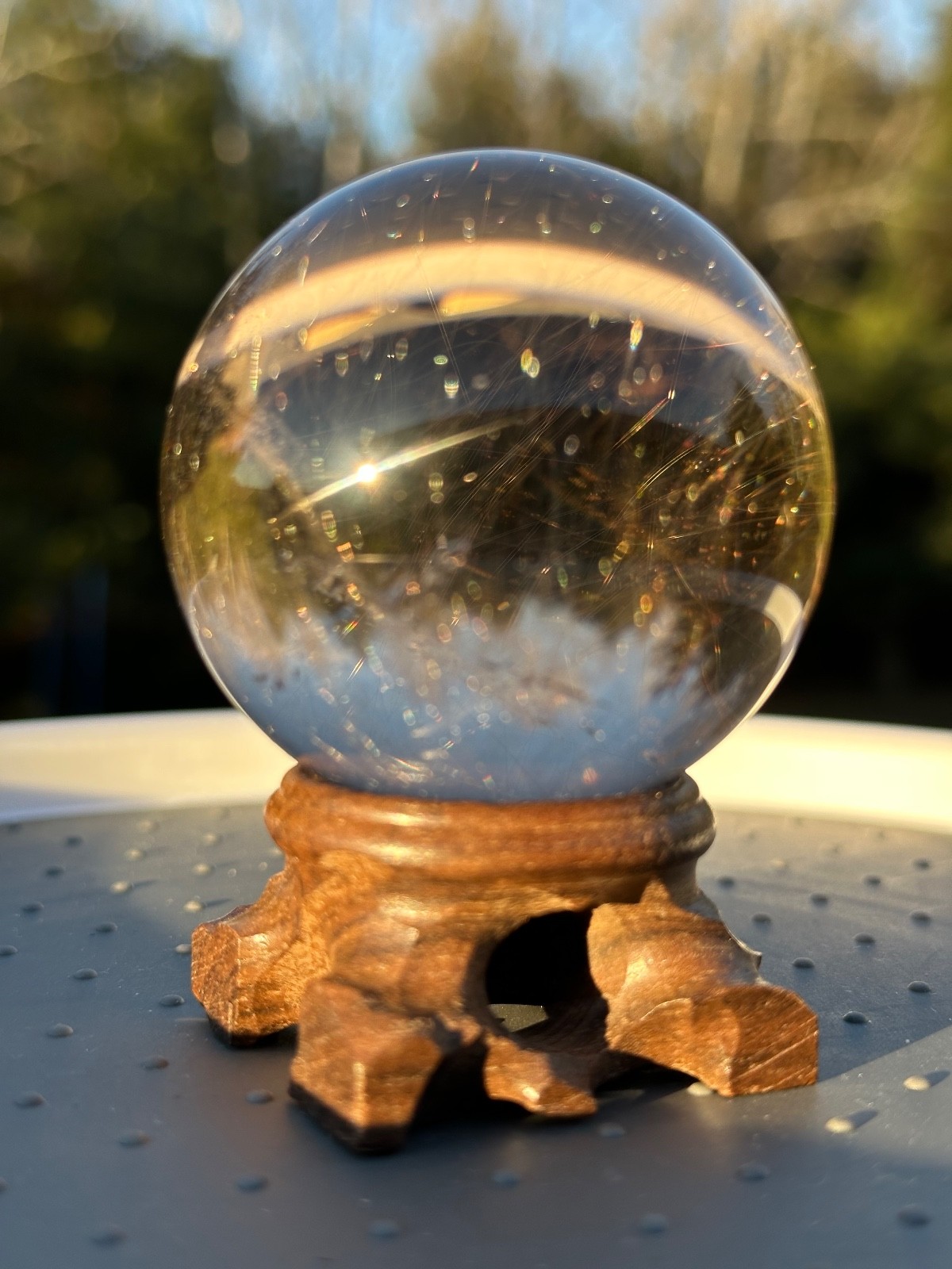 245g natural clear quartz gold rutile sphere polished crystal ball