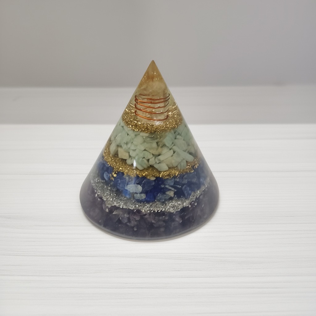 Handmade Orgone Cone with Amazonite, Amethyst & Lapis Lazuli –Balancing Crystal