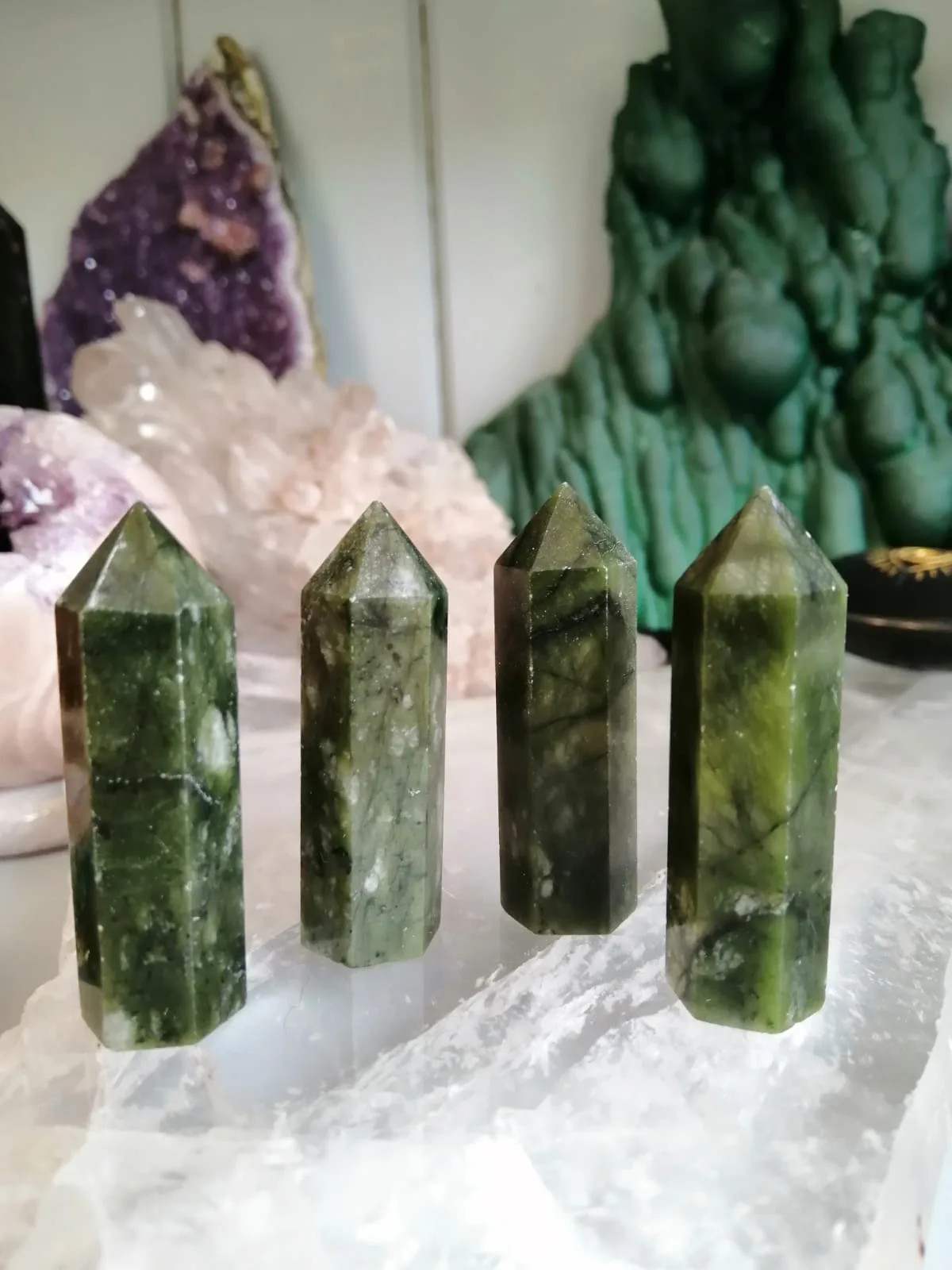 Natural Nephrite Jade Tower Single Point Wand Obelisk Crystal Home Decoration