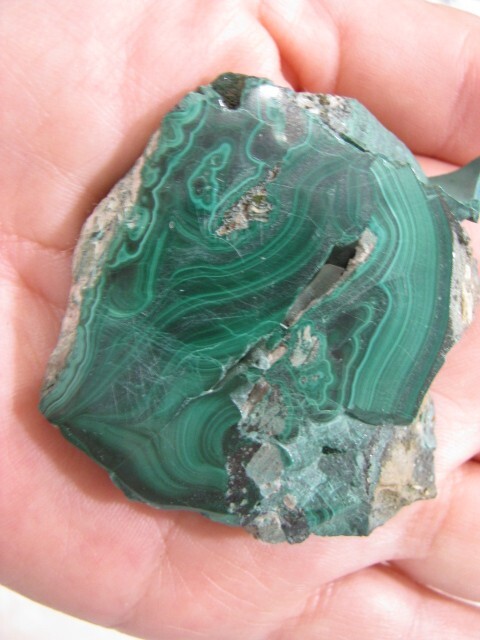 M1 – 65g PALM SIZE MALACHITE SLAB 2 SIDE POLISHED GEMSTONE CONGO slice lapidary