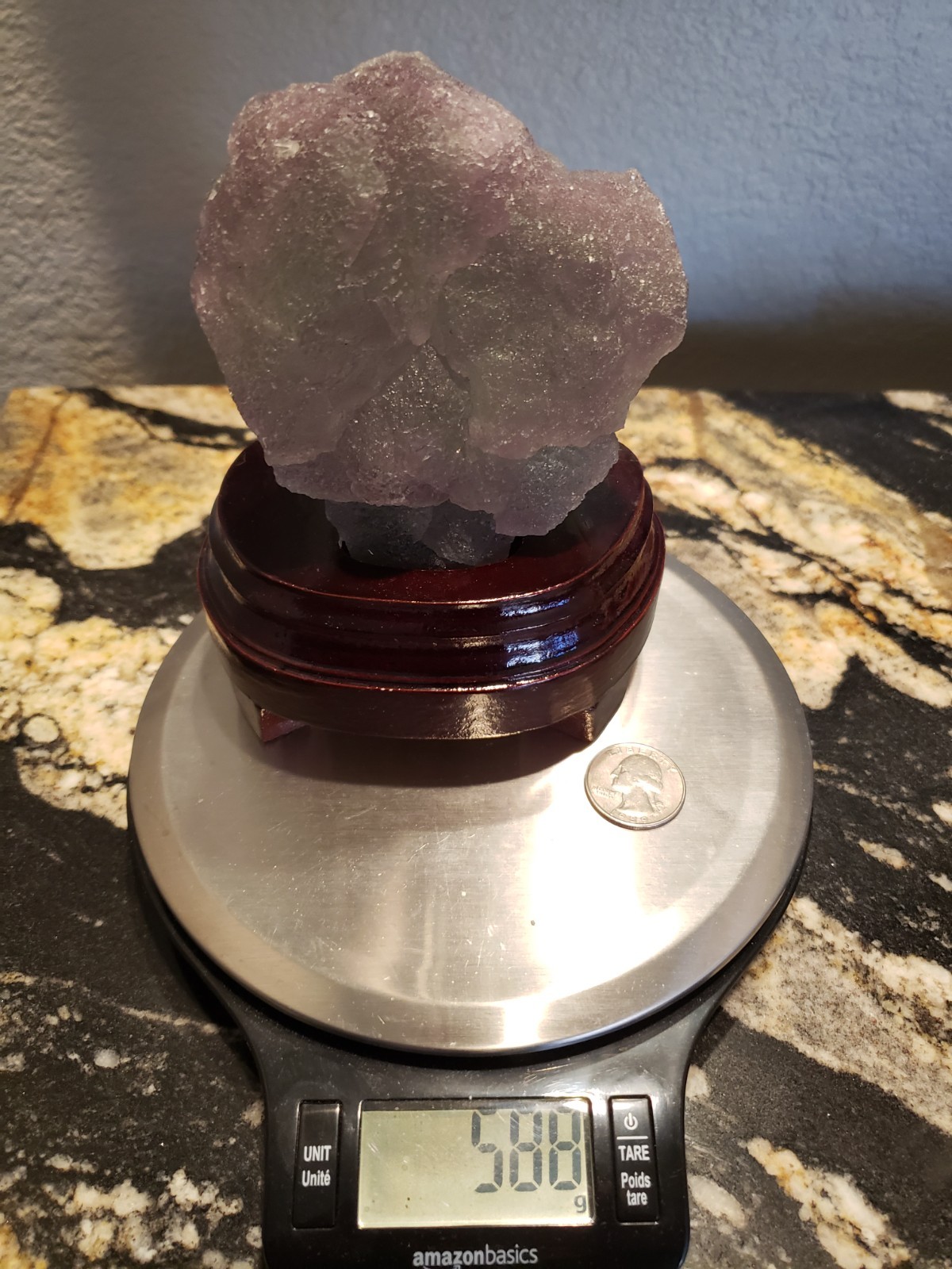 5.75″ Purple and Green Fluorite Quartz Crystal Mineral UV Specimen with Stand