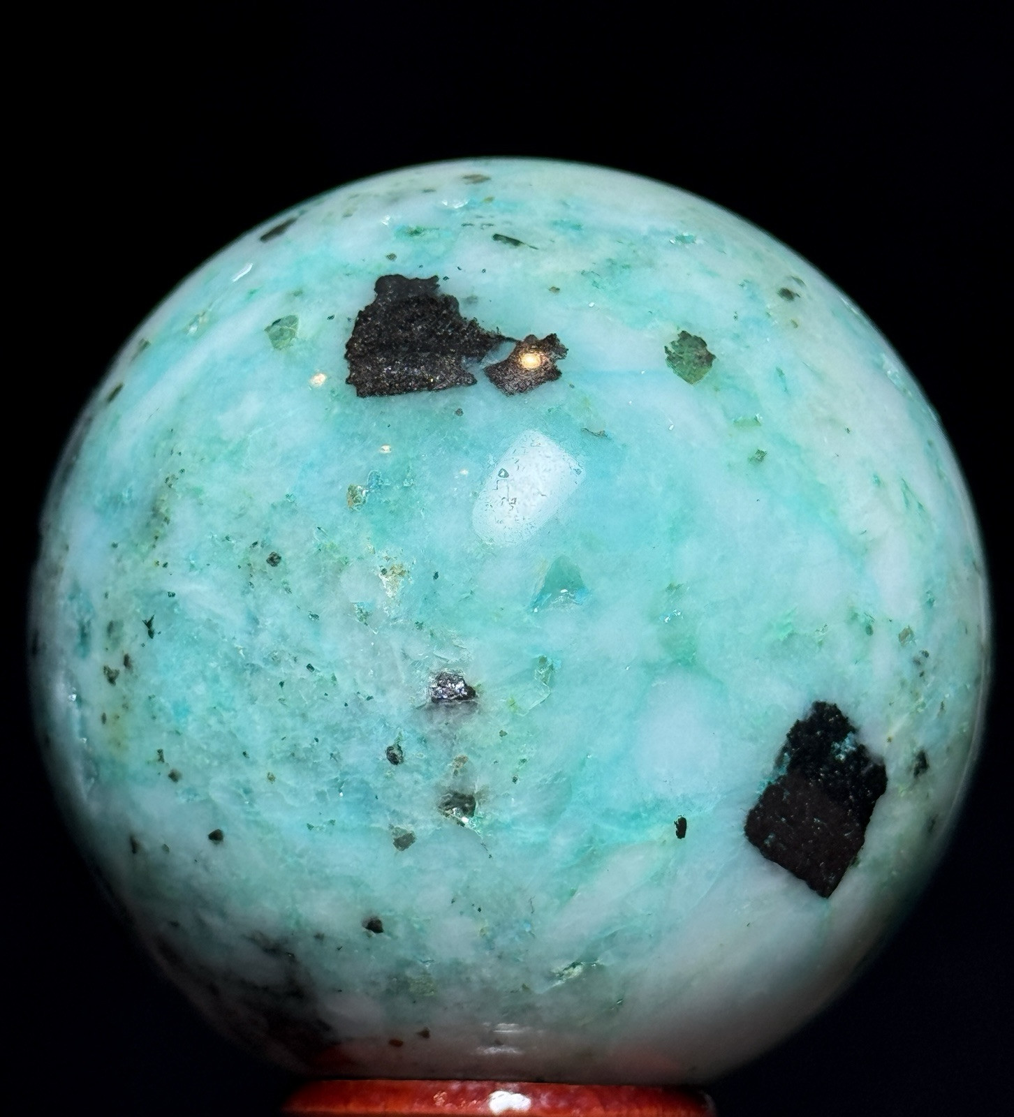 61mm PHOENIX PINE SPHERE – Fynchenite Chrysocolla Malachite Quartz Crystal Decor