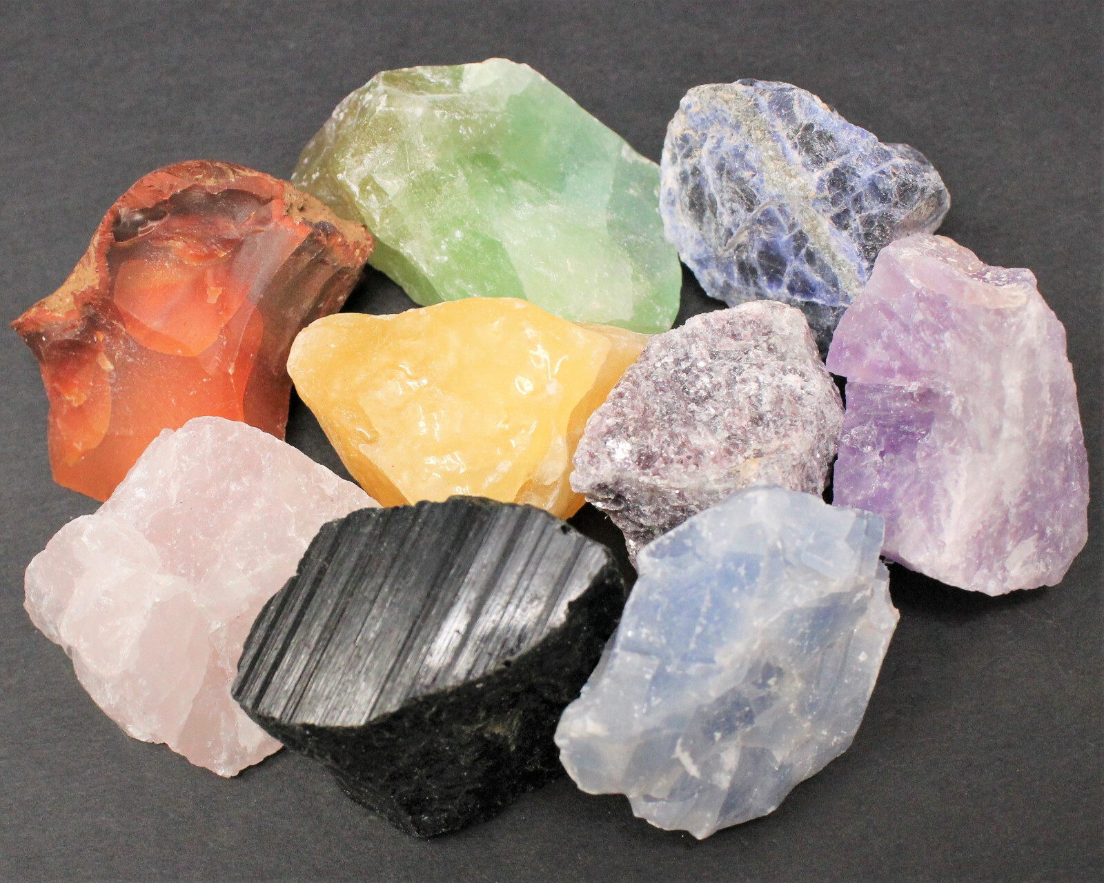 Mixed Rough Crystals: 9 Piece Starter Set, MEDIUM 1-1.5″