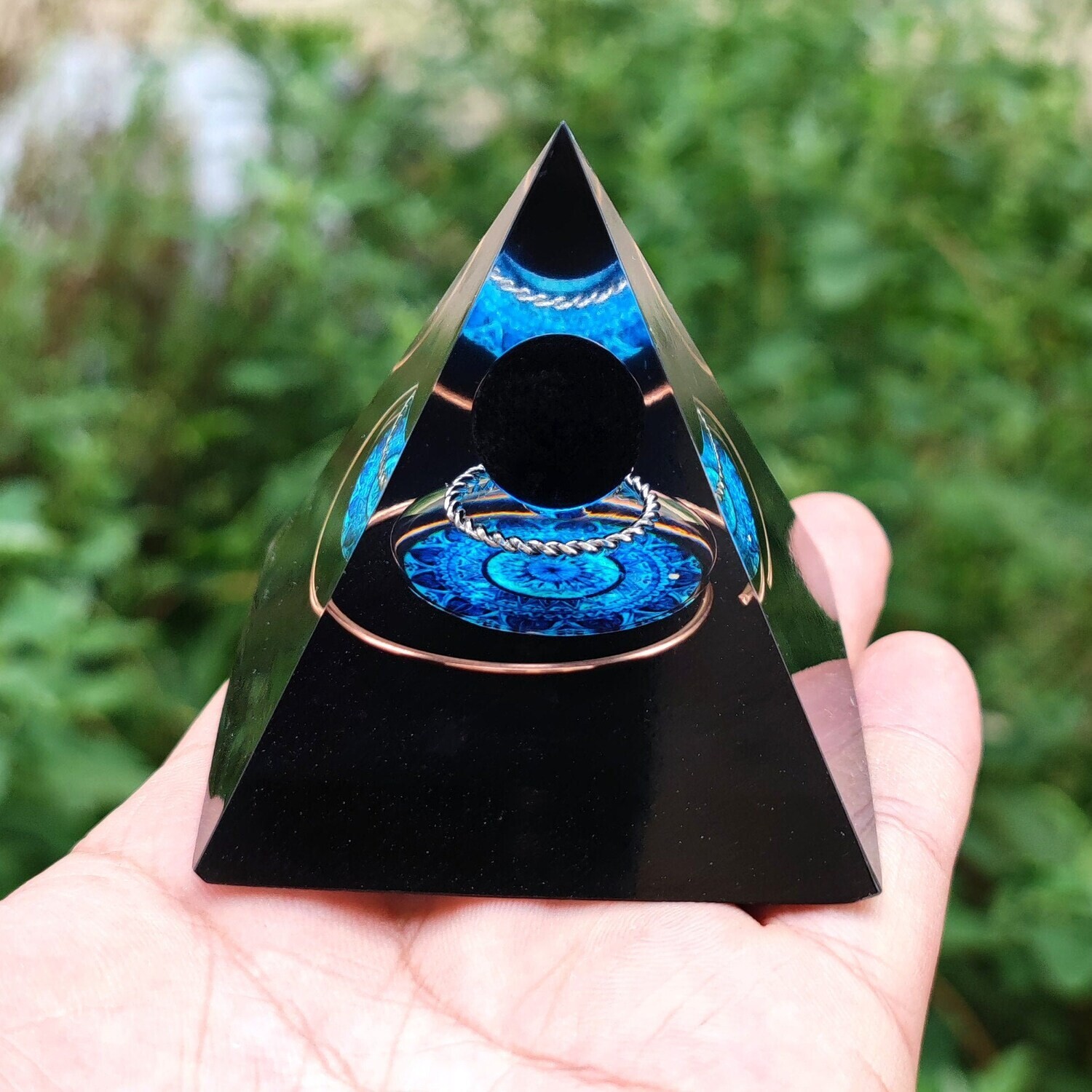 Orgone Pyramid Black Obsidian Stone Orgonite Pyramid Chakra Crystal Orgonite