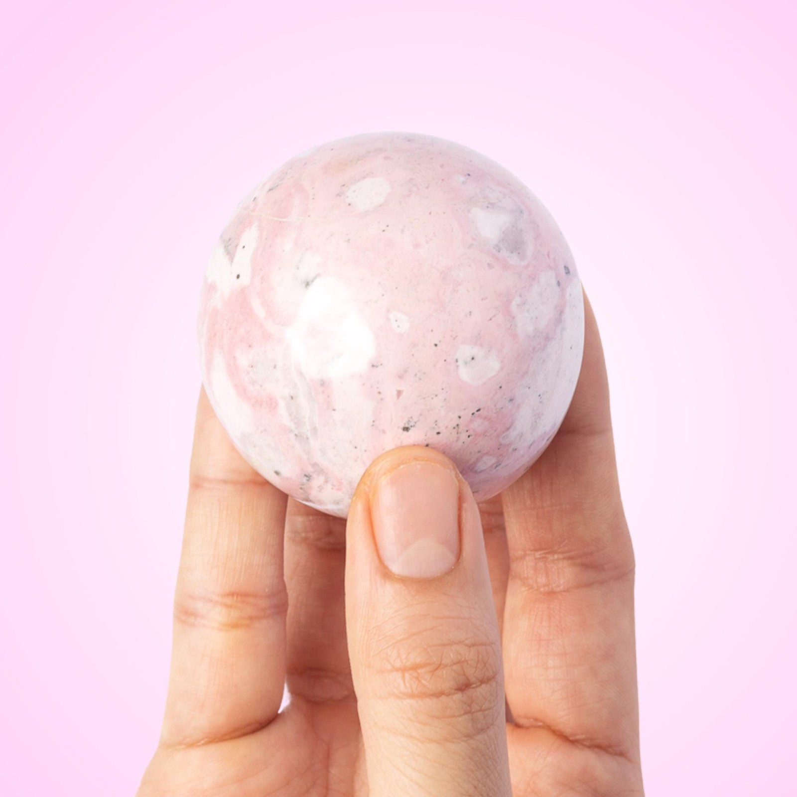 Rhodonite Sphere with Stand Pink White Crystal Ball Natural Stone Specimen Gift