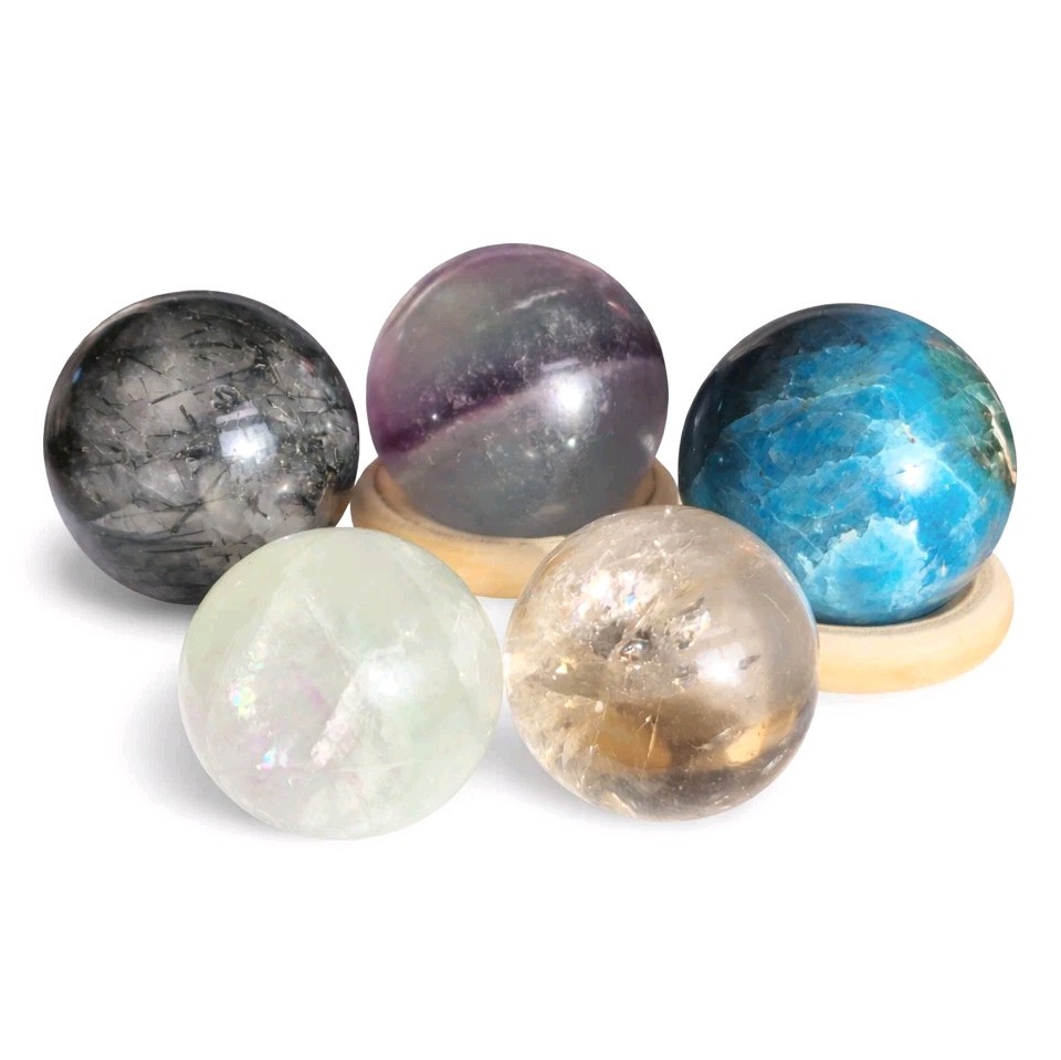Lot Of 5 Small Natural Polished Mixed Material Spheres – USA