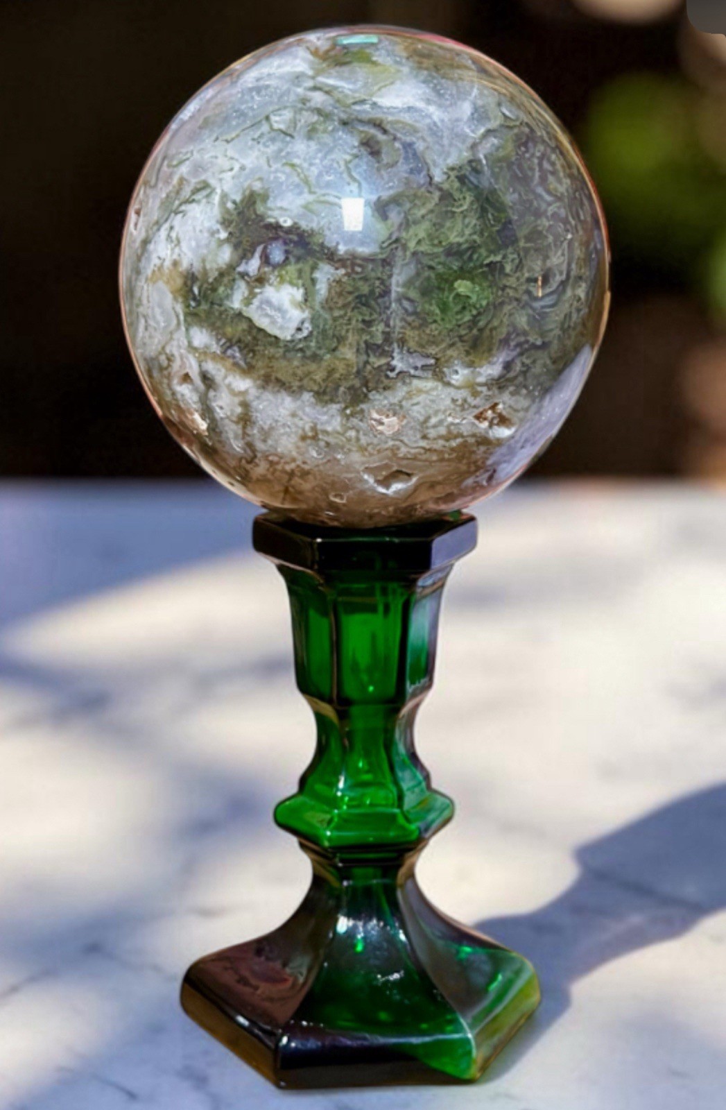 XLarge Moss Agate Sphere 4.5 lb 4” Crystal Ball Druzy Quartz Natural Green