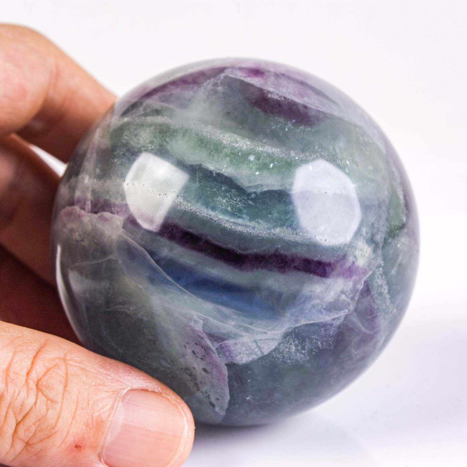 2.6″ 15.9oz Rainbow Fluorite Sphere Crystal Ball Natural Banded Mineral Specimen