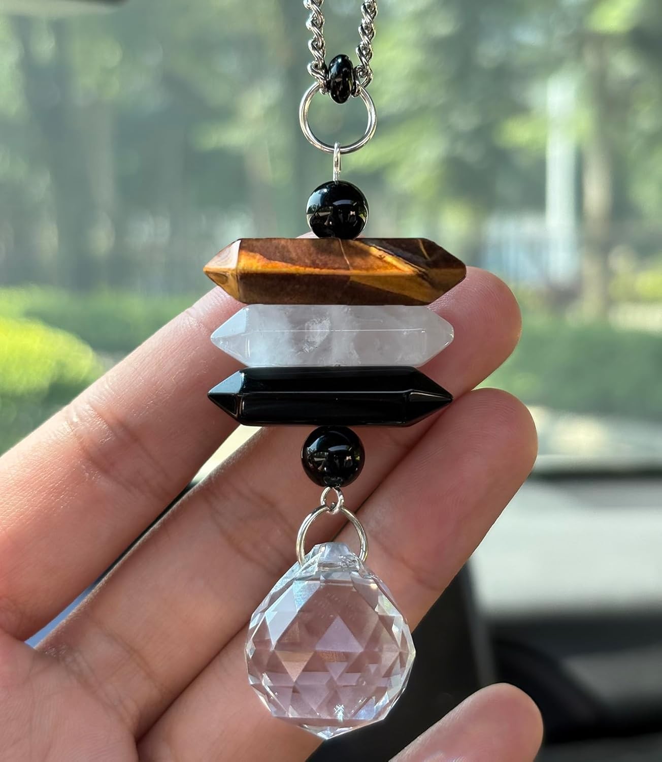Crystal Hanging Car Charm,Cute Healing Stones Car Decor for Rear View Mirror,Boh