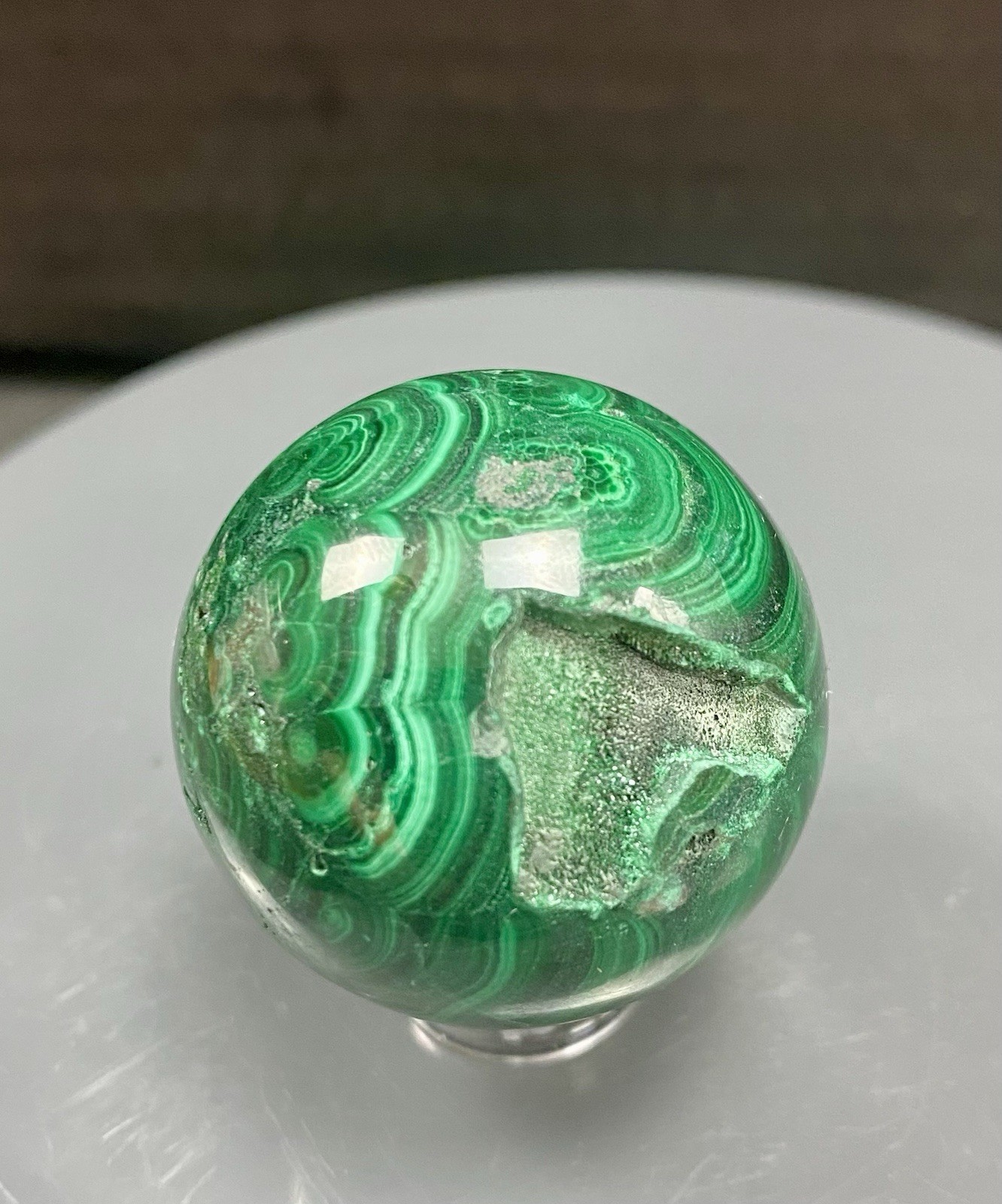 Crystal Malachite Sphere Green Banding pattern spiritual Heal Collect 3.5cm 89g
