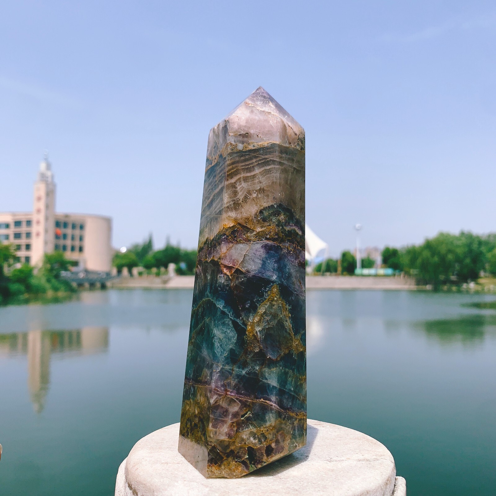 1.92LB Natural color fluorite crystal obelisk point specimen healing