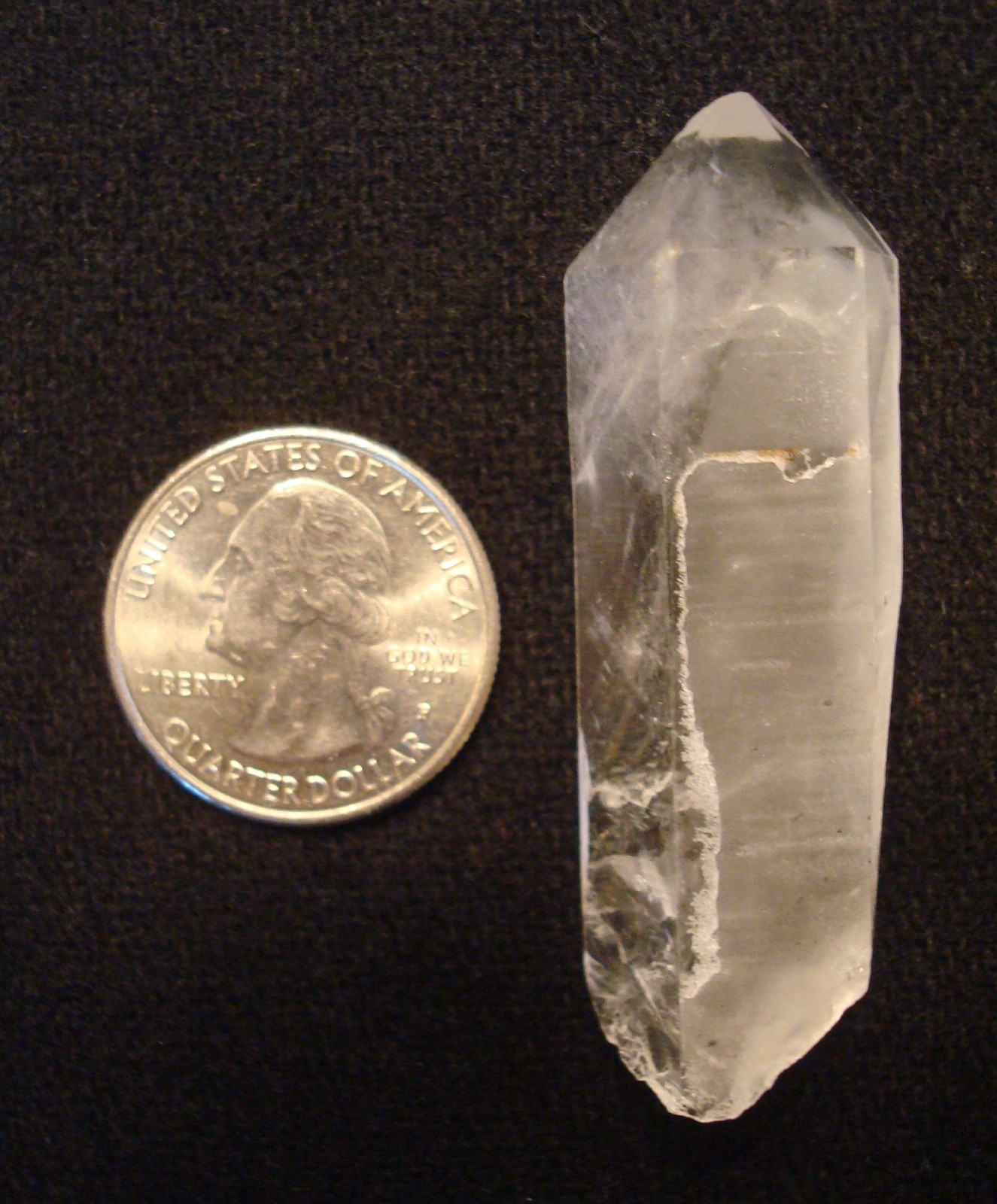 Quartz crystals, includes a white geode crystal slice in a metal setting