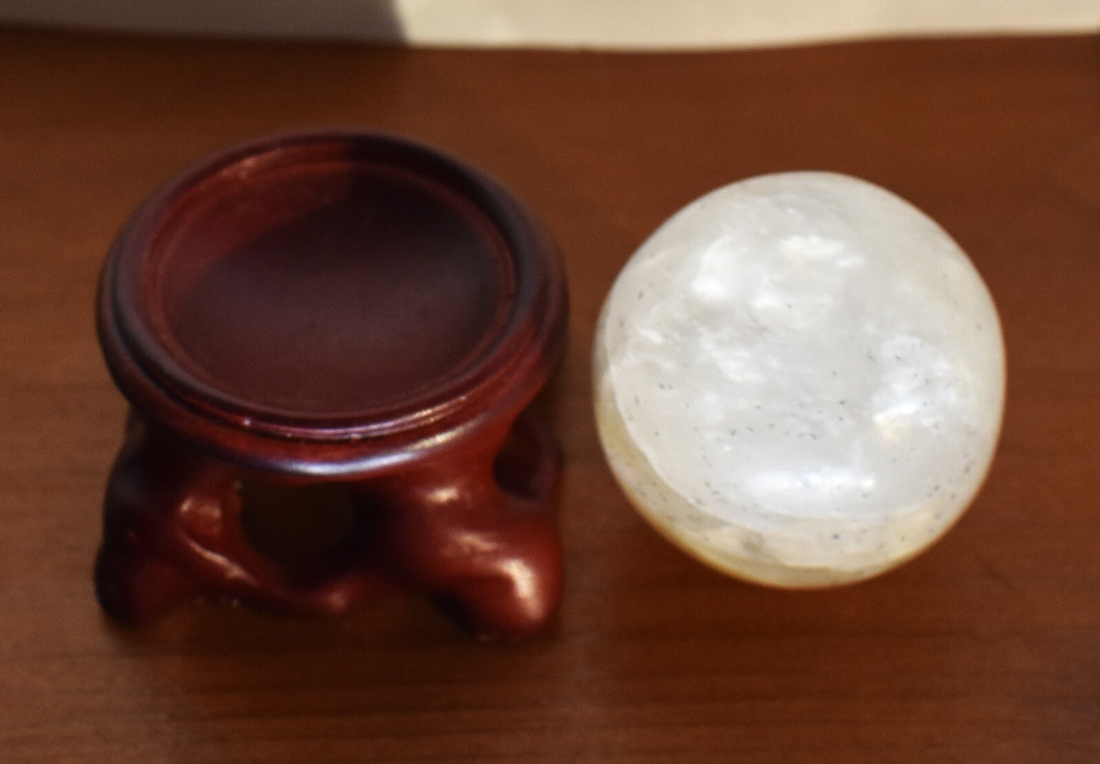 Natural Quartz Sphere White Crystal Ball Healing on Wood Stand North Carolina