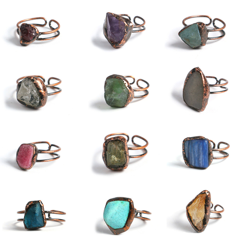 Birthstone 12 Months Birthday Stone Crystal Ring Healing Reiki Gifts Adjustable