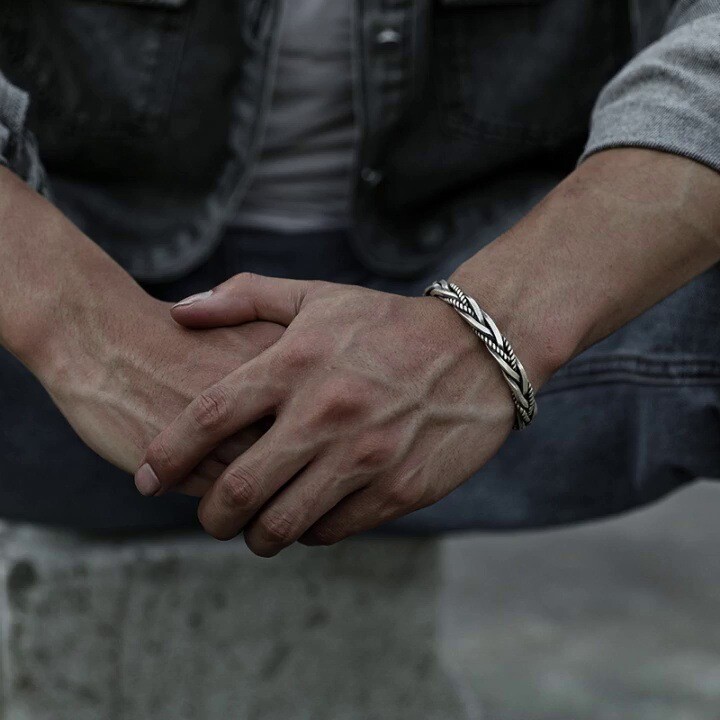 Men’s Fashion Jewelry Silver Twisted Metal Adjustable Bangle Cuff Bracelet 1PC
